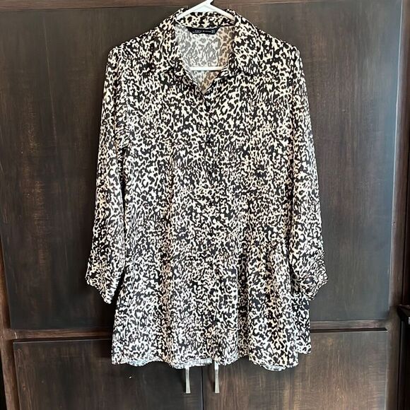 Zara Animal Print Satin Button Front Tunic Dress Medium - Picture 1 of 3